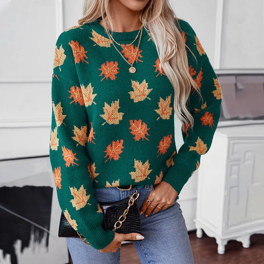 Women's autumn leaf knit sweater