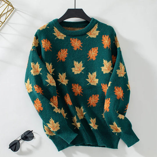 Women's autumn leaf knit sweater