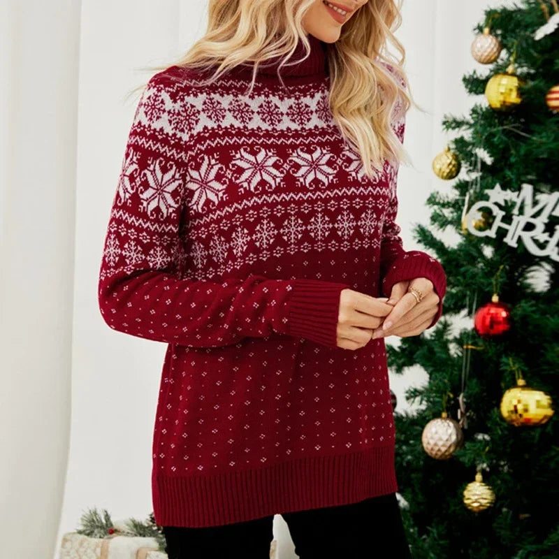 Women's snowflake turtleneck winter sweater