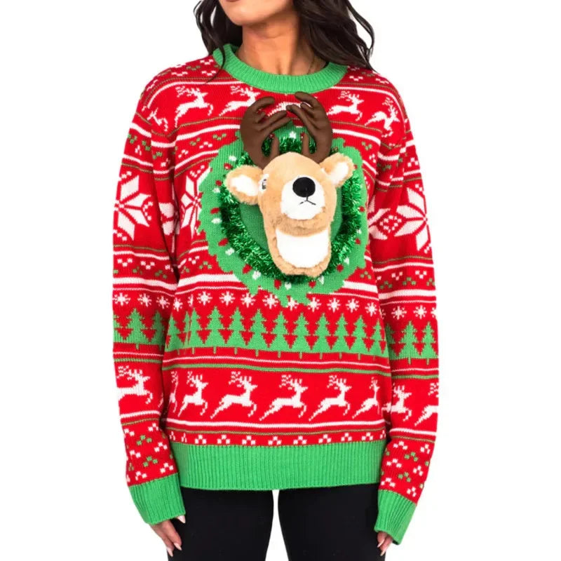 Unisex interactive dinosaur and shark holiday sweaters