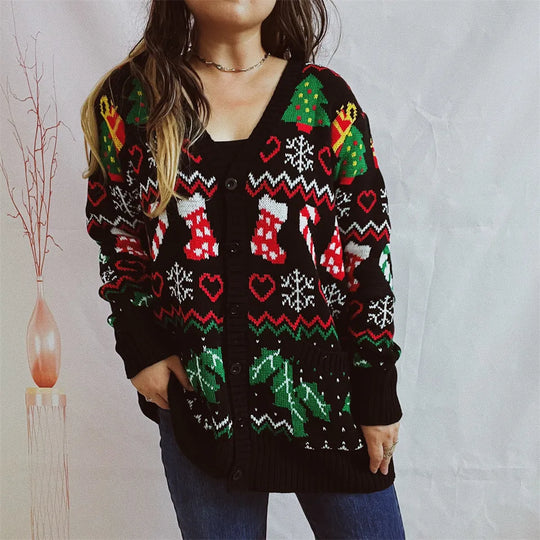 Women's Christmas cardigan with festive holiday patterns