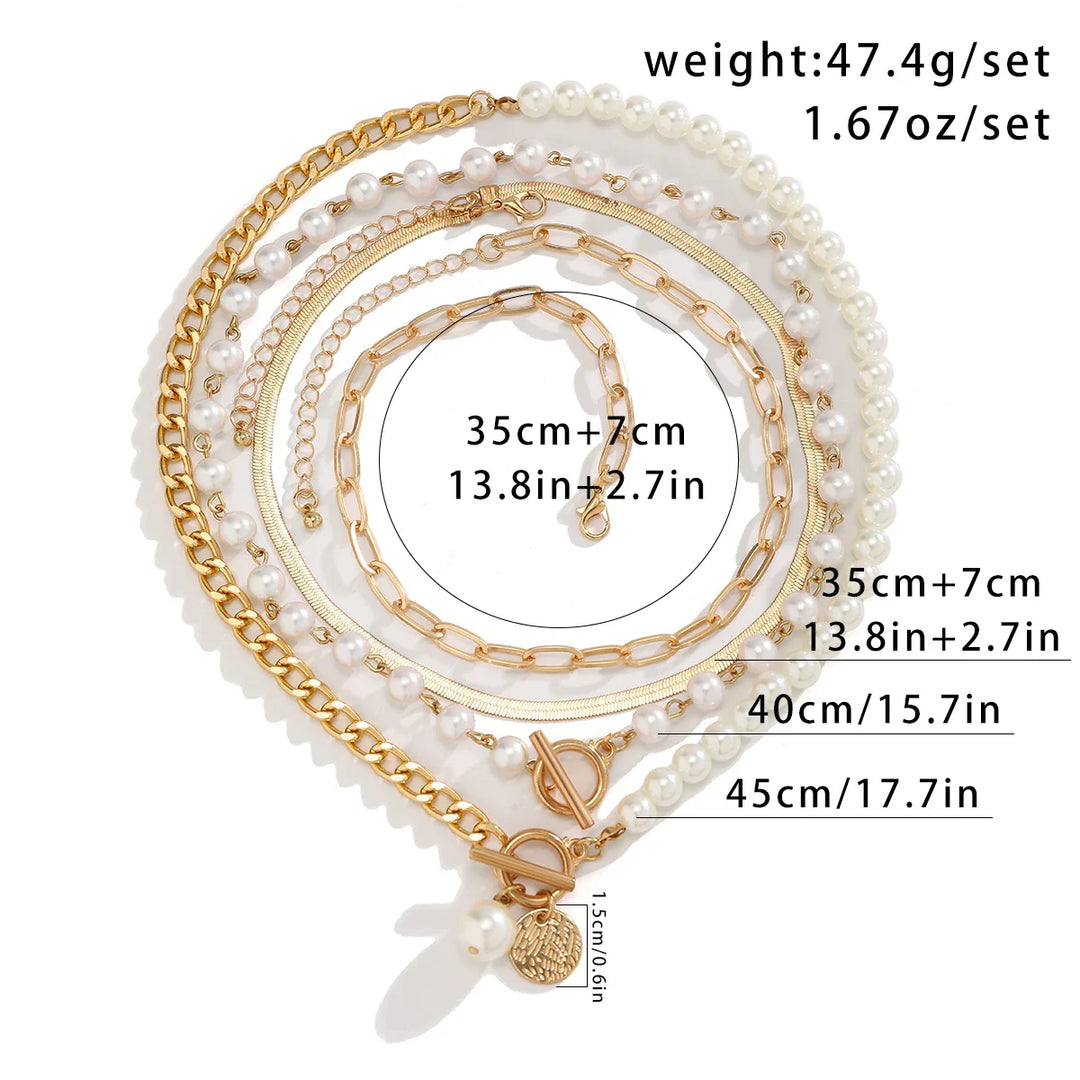 Mailani - layered imitation pearl and thick chain choker necklace for women