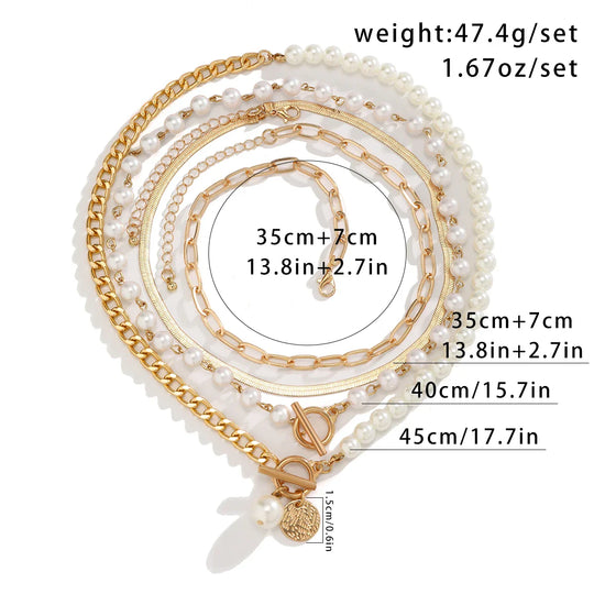 Mailani - layered imitation pearl and thick chain choker necklace for women