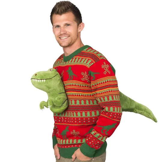 Unisex interactive dinosaur and shark holiday sweaters