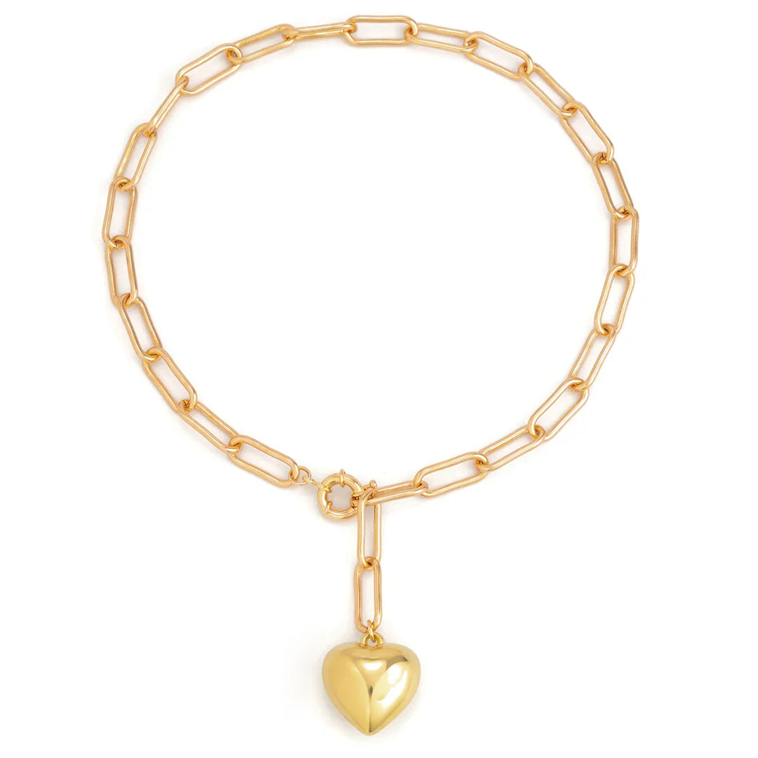 Gold and silver chunky chain necklace with heart pendant