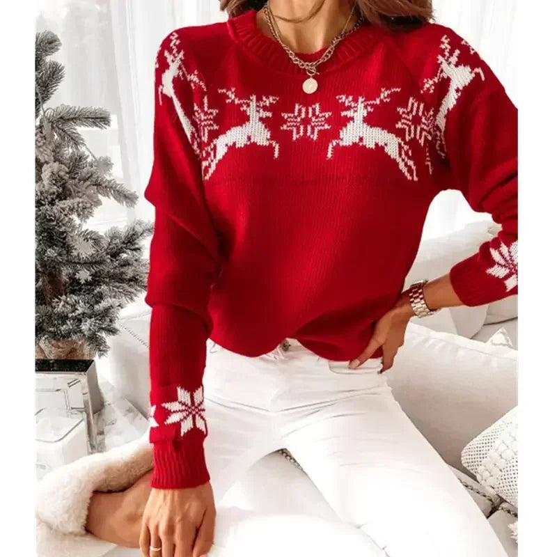 Women's reindeer and snowflake Christmas sweater