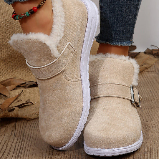 Thick cotton short boots with plush fur and flat soles for women