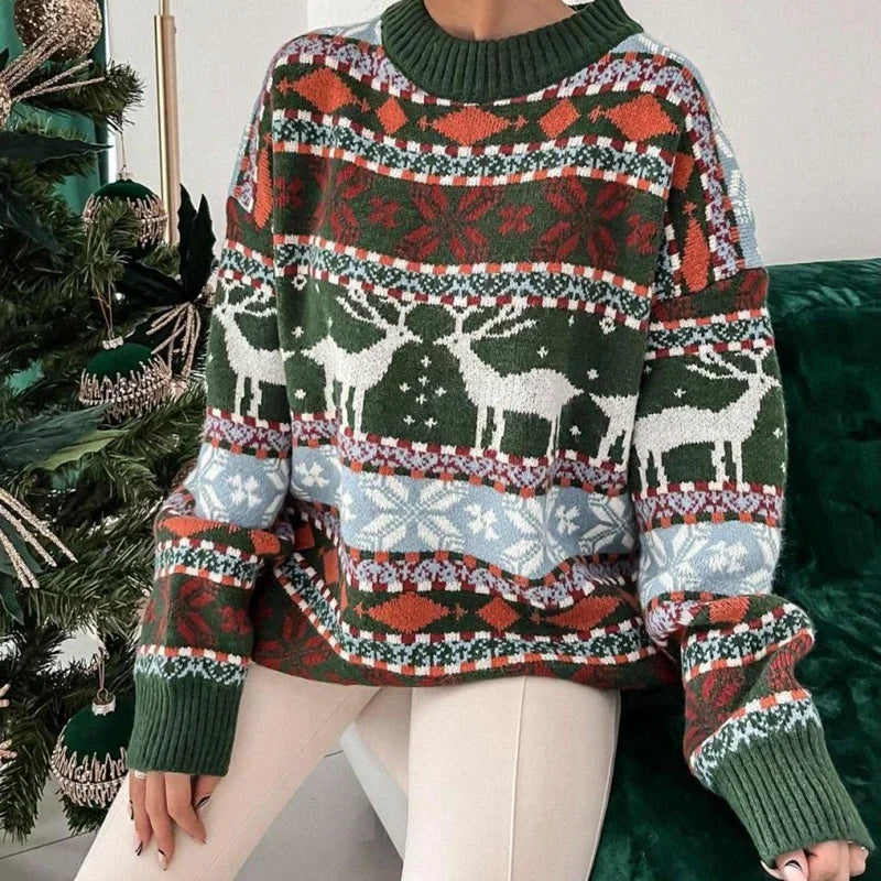 Women's oversized reindeer holiday sweater