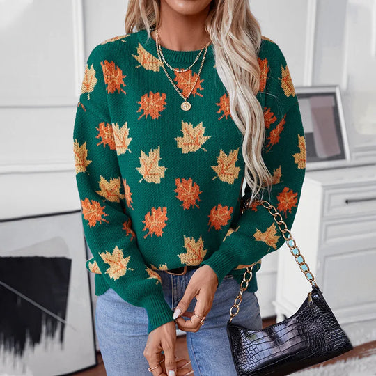 Women's autumn leaf knit sweater