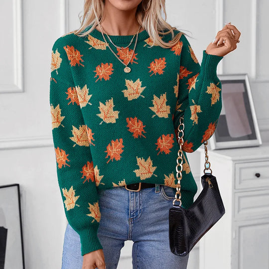 Women's autumn leaf knit sweater