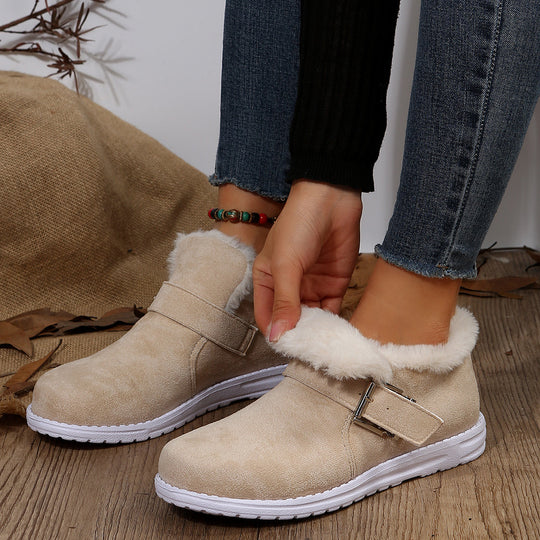 Thick cotton short boots with plush fur and flat soles for women