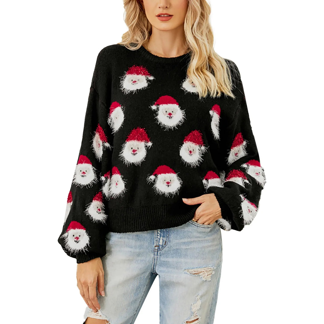 Women's Santa print holiday sweater