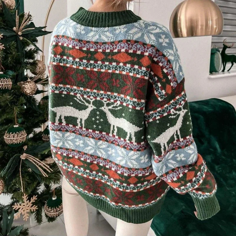 Women's oversized reindeer holiday sweater