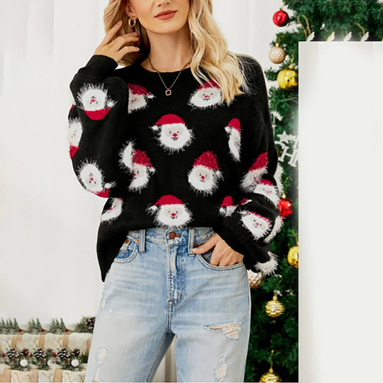 Women's Santa print holiday sweater