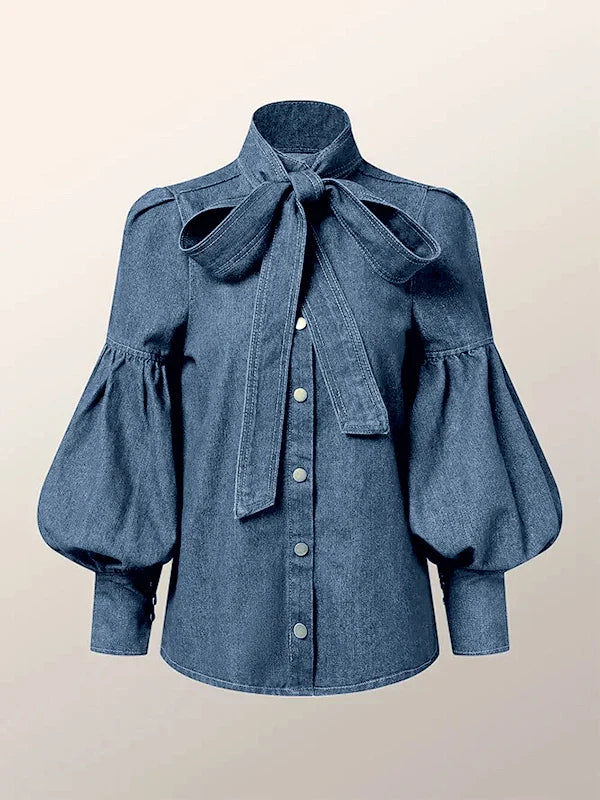 Christy - Women’s Puff Sleeve Denim Blouse - Timeless & Chic