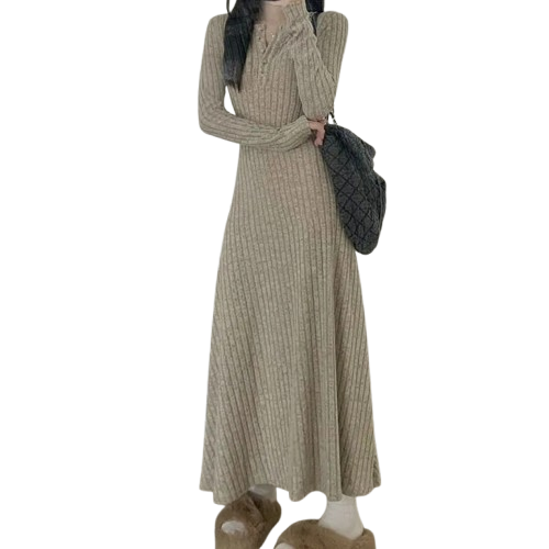 Women's elegant ribbed knit maxi dress