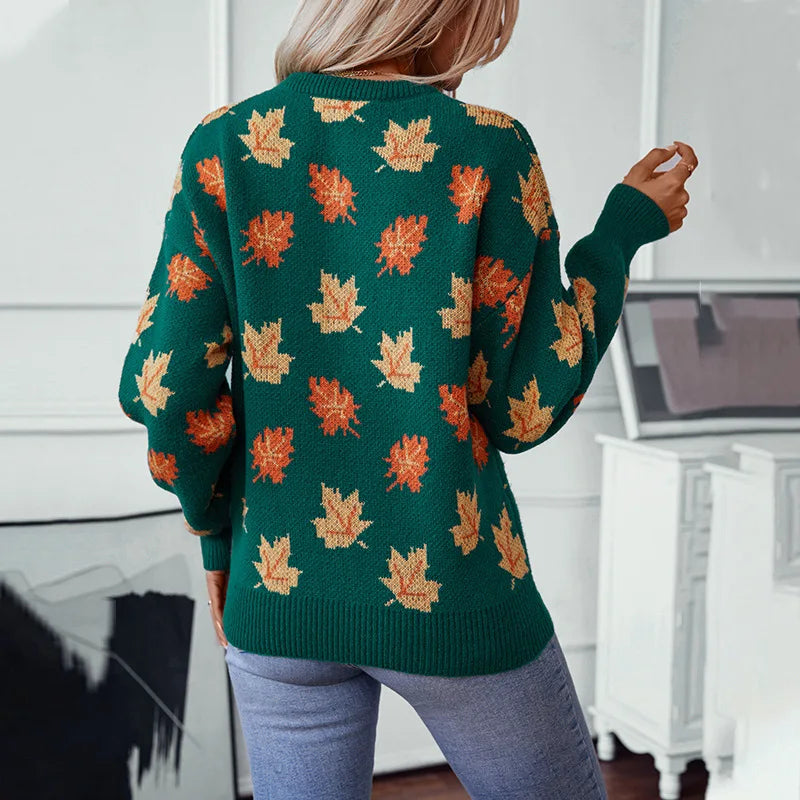 Women's autumn leaf knit sweater