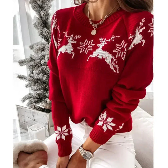 Women's reindeer and snowflake Christmas sweater