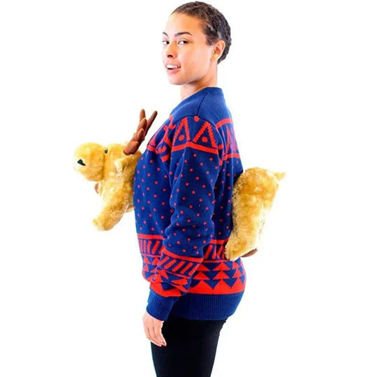 Unisex interactive dinosaur and shark holiday sweaters