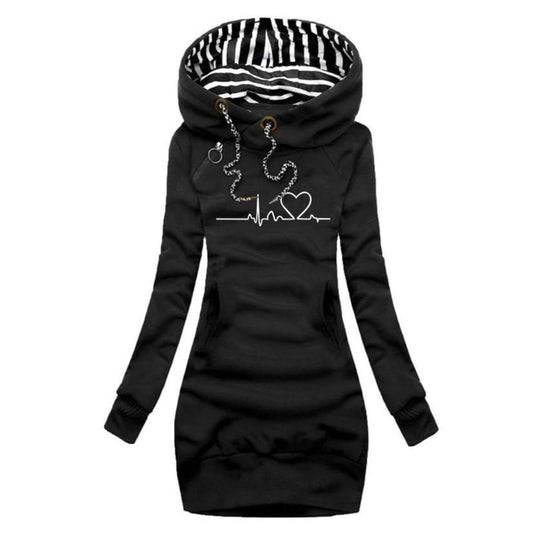 Beatrice - Women’s Cosy Hoodie Dress - Heartbeat Print