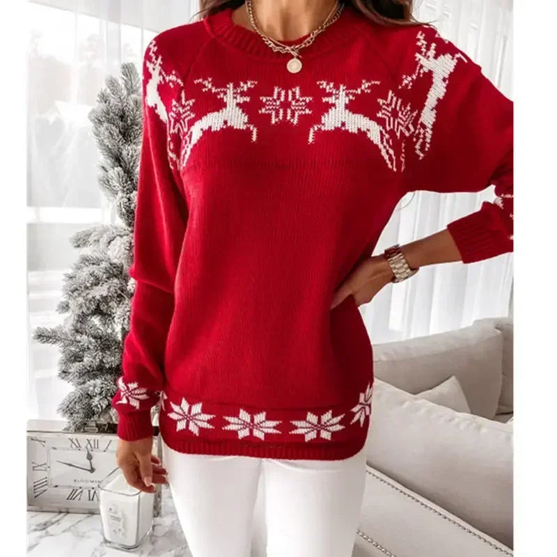 Women's reindeer and snowflake Christmas sweater