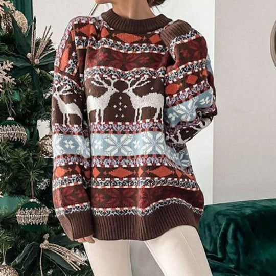 Women's oversized reindeer holiday sweater