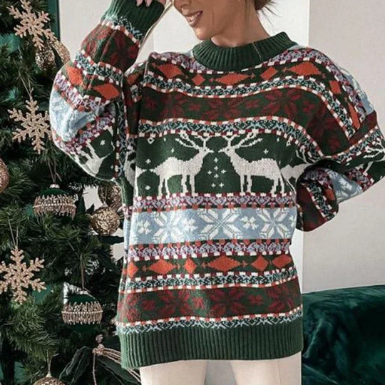 Women's oversized reindeer holiday sweater