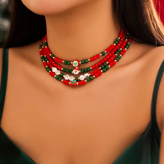 Festive Christmas themed beaded necklace set