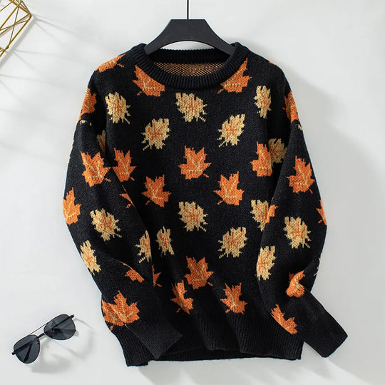 Women's autumn leaf knit sweater