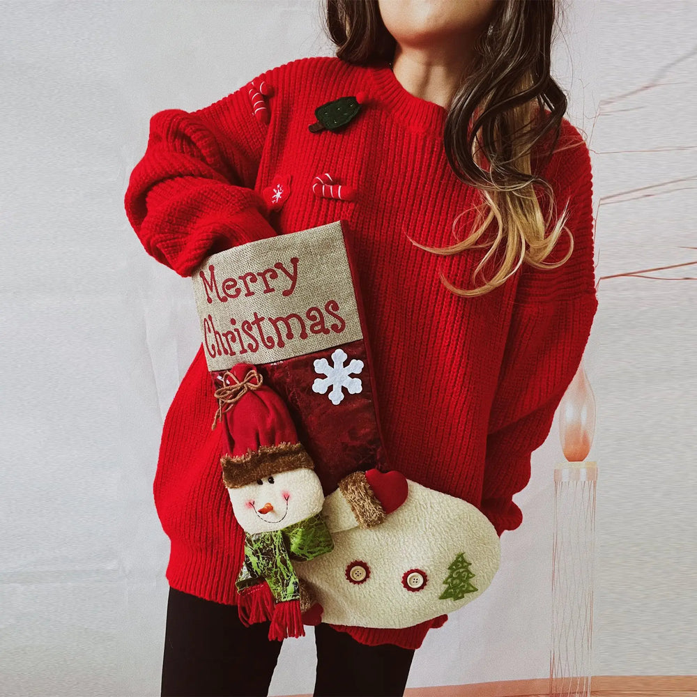 Women's oversized Christmas sweater with stocking detail