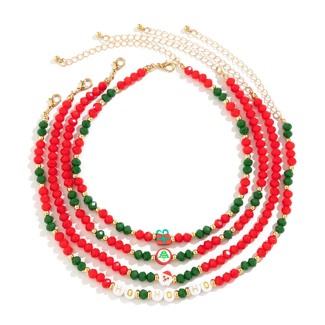 Festive Christmas themed beaded necklace set