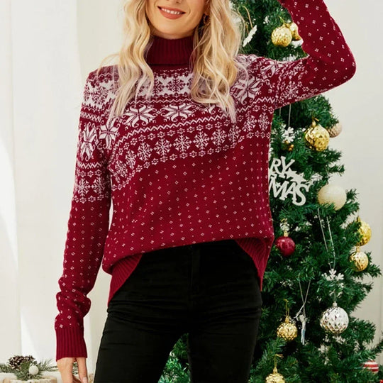 Women's snowflake turtleneck winter sweater