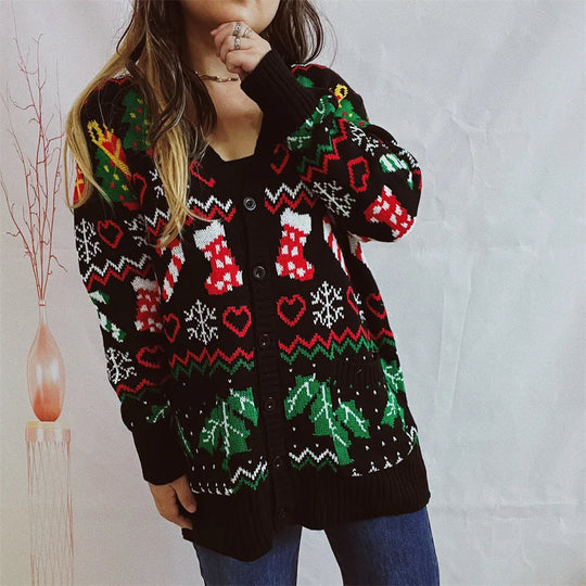 Women's Christmas cardigan with festive holiday patterns