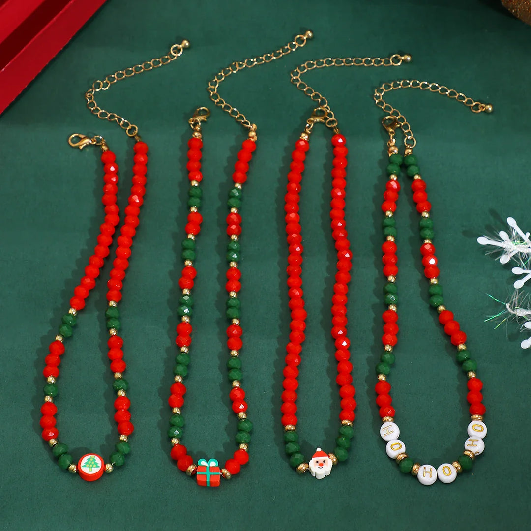 Festive Christmas themed beaded necklace set