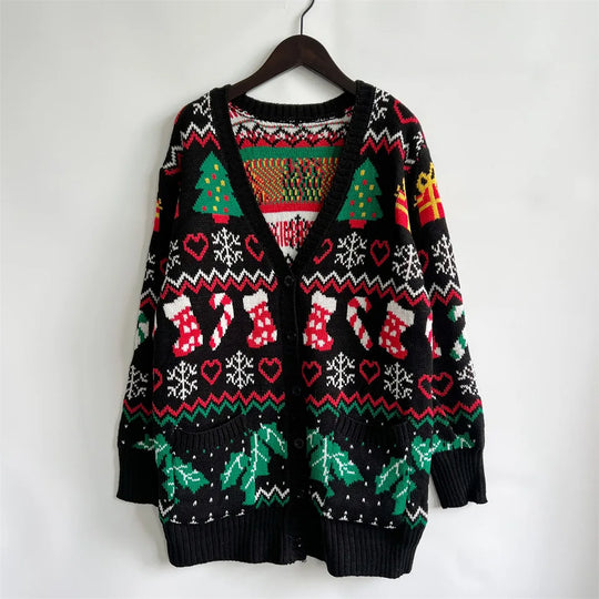 Women's Christmas cardigan with festive holiday patterns