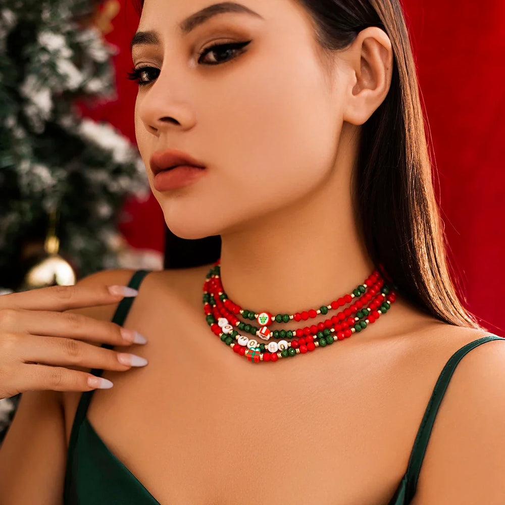 Festive Christmas themed beaded necklace set