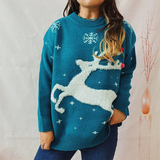 Women's reindeer pom-pom holiday sweater