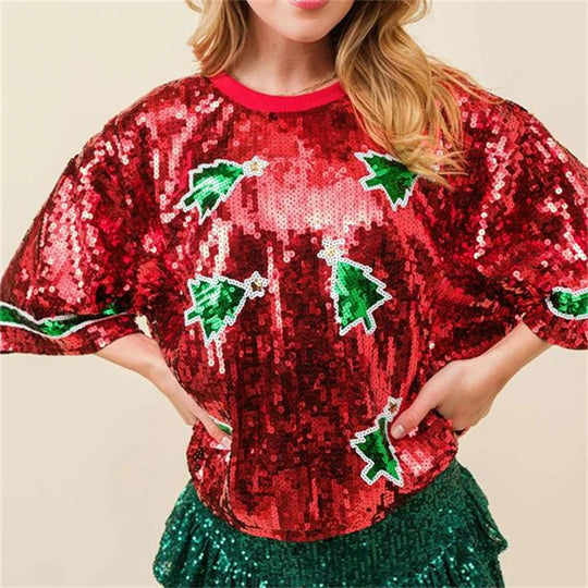 Women's sequin football-themed oversized T-shirt