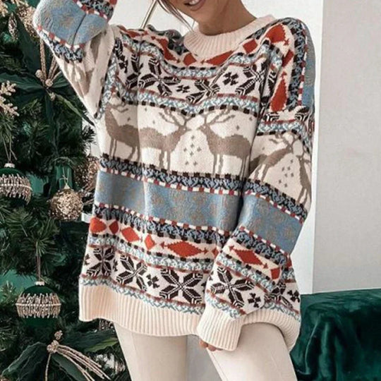 Women's oversized reindeer holiday sweater