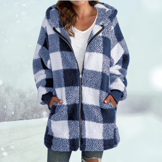 Katarina - plaid hooded jacket with long zipper and pockets