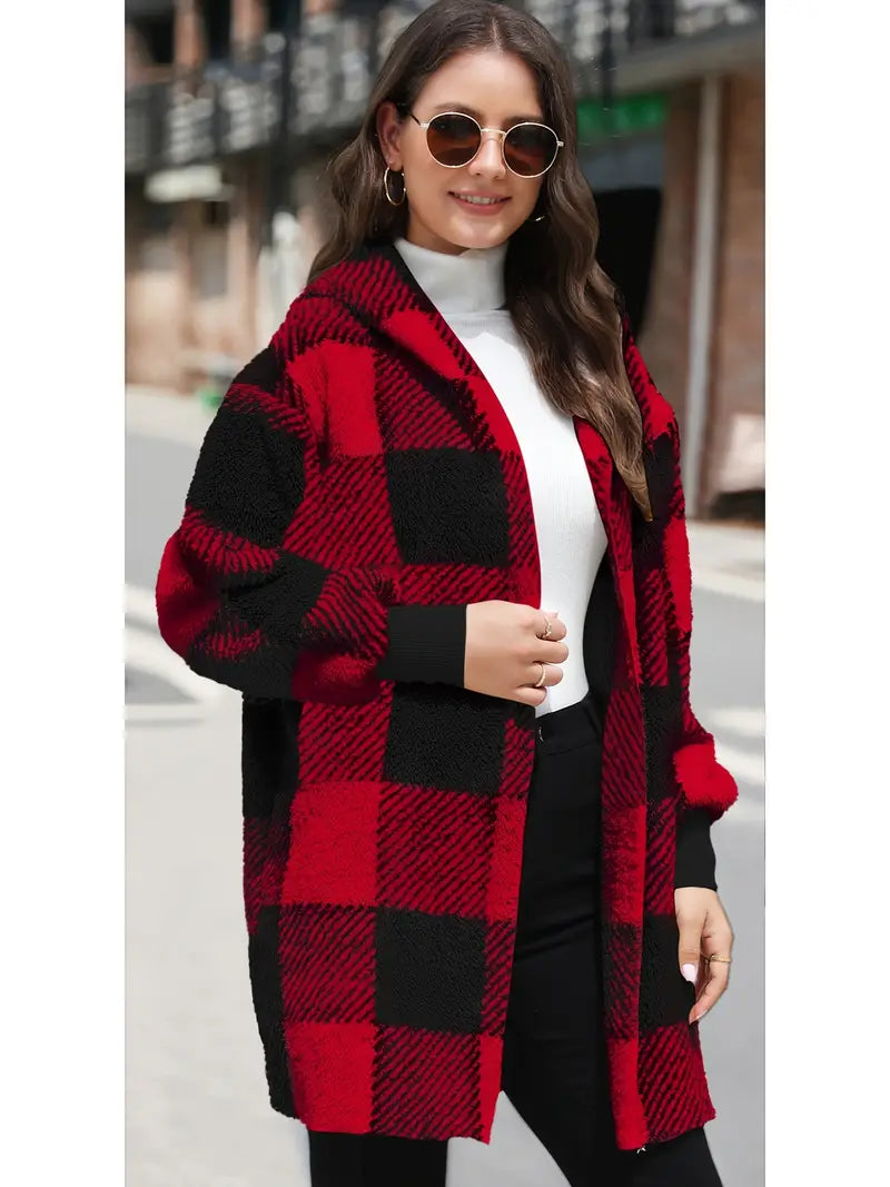 Stylish checked hooded jacket for women with zip closure