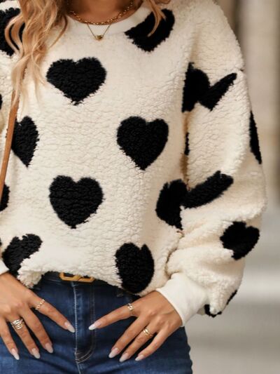 Brooke - women fuzzy heart dropped shoulder sweatshirt