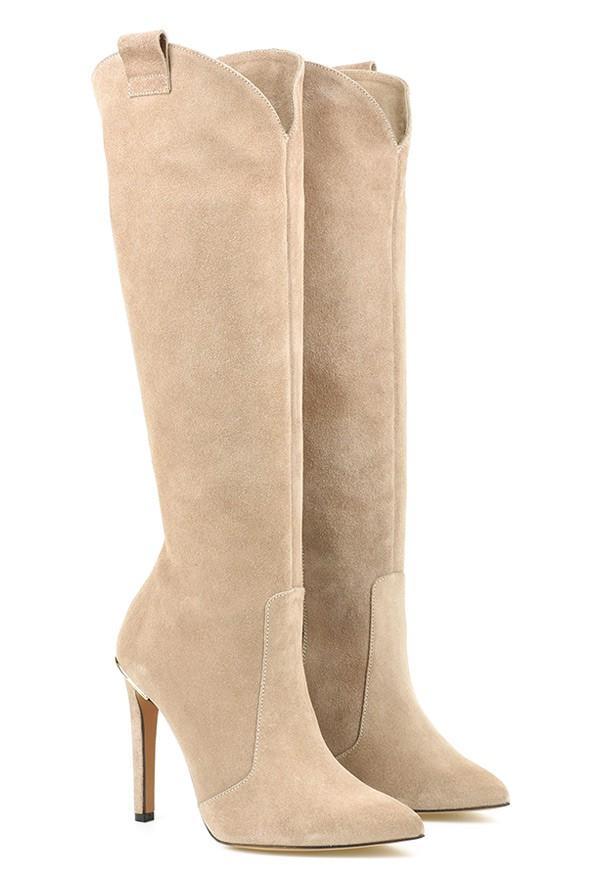 Pointed-toe knee-high stiletto boots for women