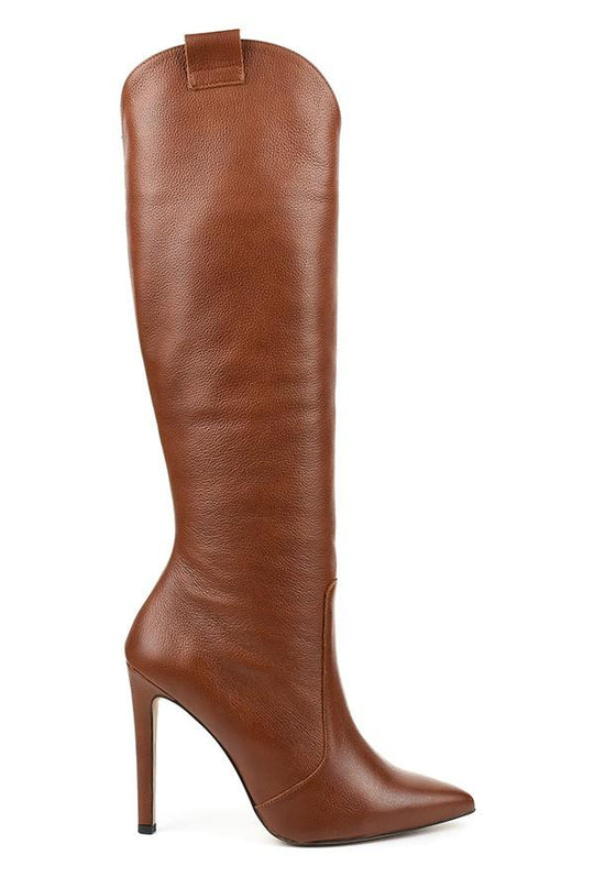 Pointed-toe knee-high stiletto boots for women