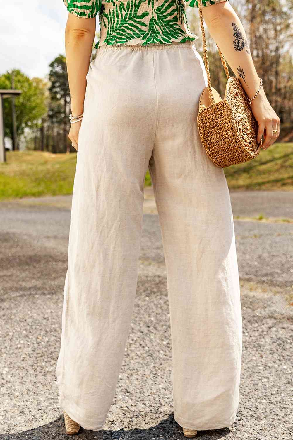 Binta -  drawstring waist straight wide leg pants