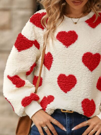 Brooke - women fuzzy heart dropped shoulder sweatshirt