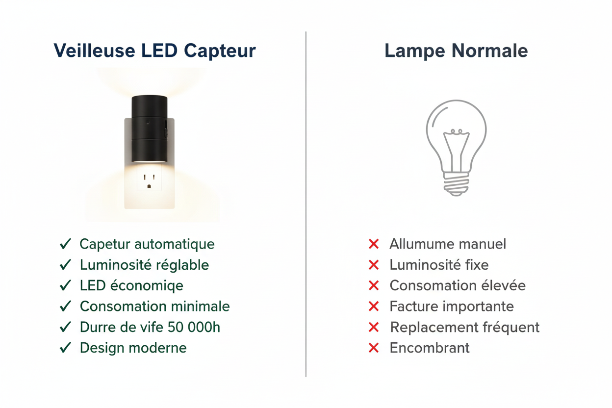 Comparaison Veilleuse LED vs Lampe Normale