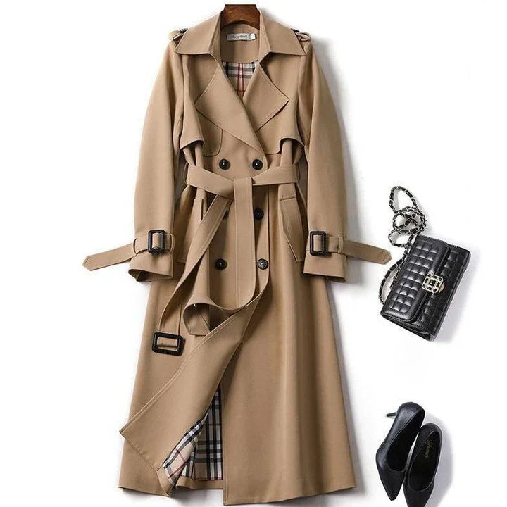 Belted plain trench coat for women