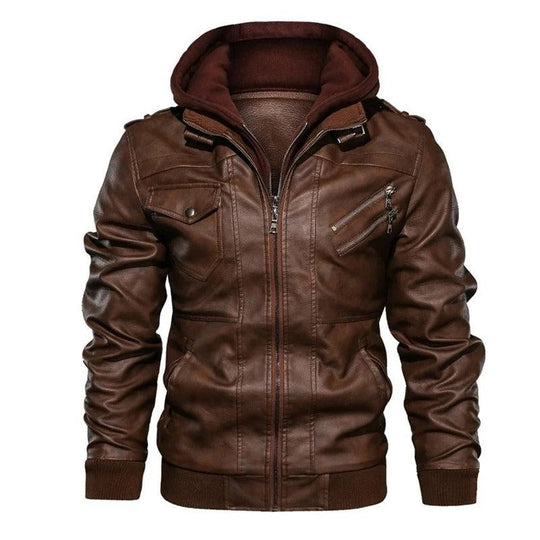 Exon - Premium Leather Hoodie Bomber