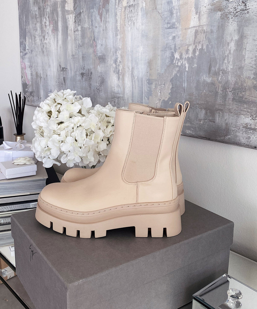 Women's beige short boots